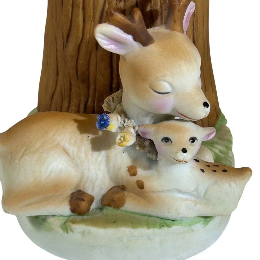 Vintage Enesco 1979 Adorable Ceramic‎ Tree Hug Mother Deer Fawn Bud Vase Taiwan